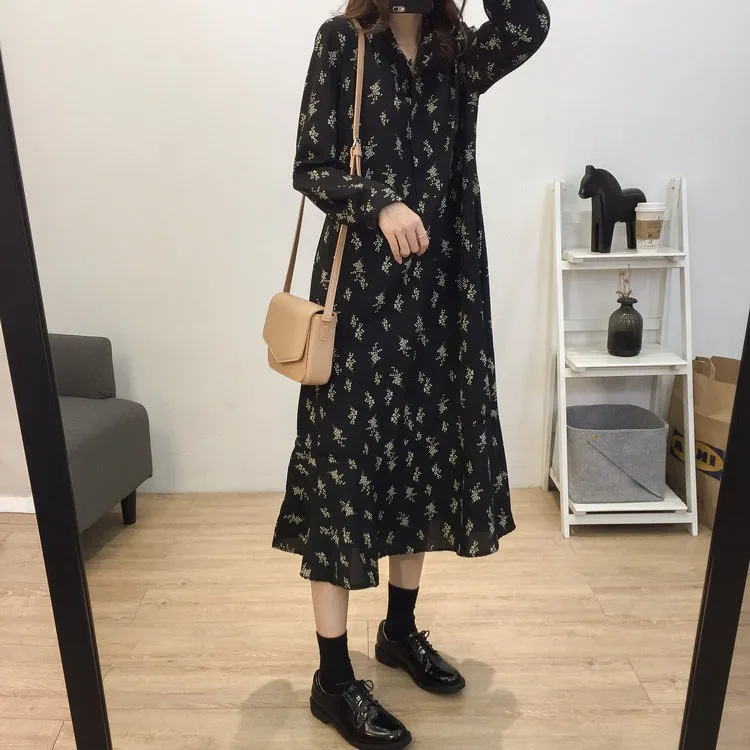 Женское шифоновое платье в стиле ретро маленькое Свободное с цветочным принтом и