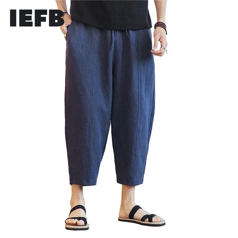 IEFB/Мужская одежда хлопковые льняные шаровары для мужчин осень 2020 Новые широкие
