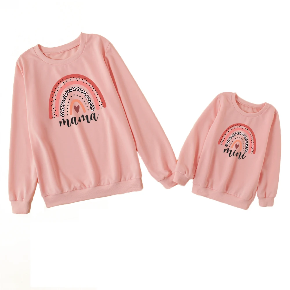 

KOENVE Autumn/Winter Mother And Daughter Parent-Child Hoodie Round Neck Long-Sleeved T-Shirt