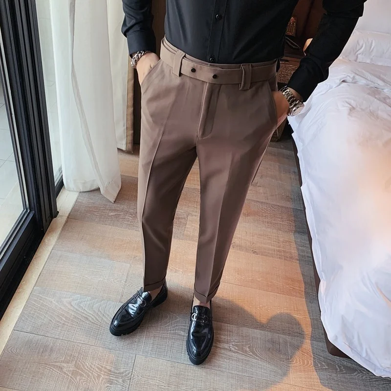 

Korean Slim Business Dress Pants for Men Solid Color Office Social Casual Suit Pant Wedding Groom Formal Trousers Costume Homme