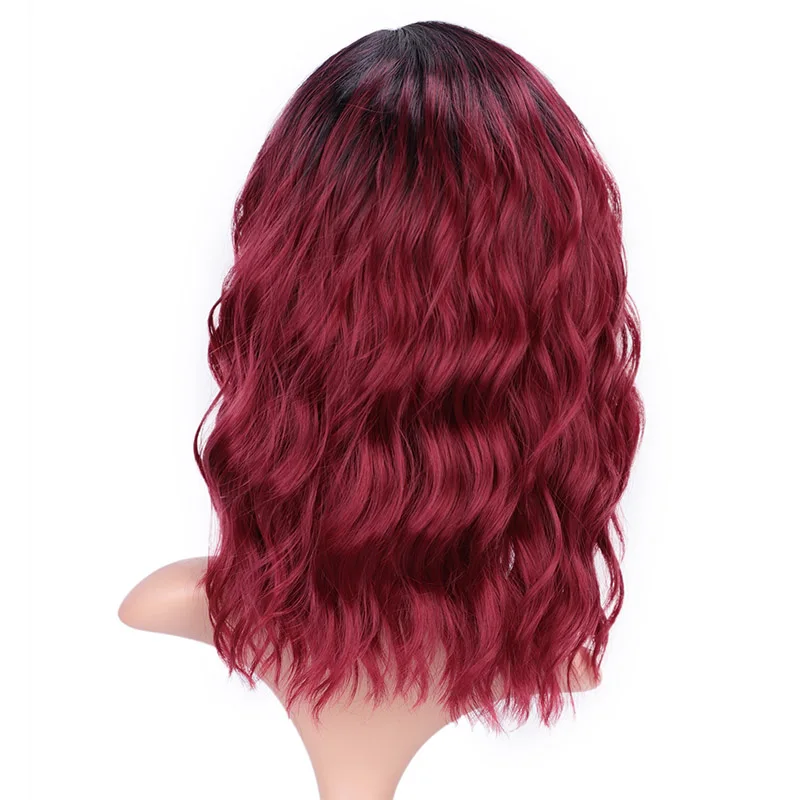 red AISI BEAUTY Ombre фиолетовый короткий парик 14 дюймов волна воды синтетические парики для женщин розовый блонд седой милый Косплей Женский накладные волосы - Цвет: red