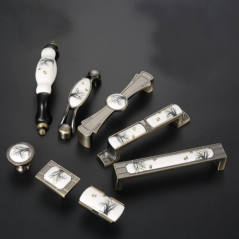 Новый дизайн античные бронзовые керамические ручки для шкафов ящиков из