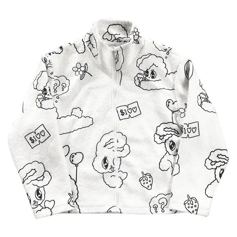 

HOUZHOU Autumn Winter Zip Up Hoodie Plus Size Kawaii Loose Fashion 2020 Sweatshirt Women Long Sleeve Cute Print Women Hoodies