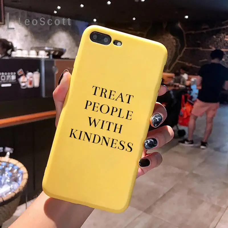 

Treat people with kindness Phone Case Yellow Candy Color for iPhone 6 7 8 11 12 s mini pro X XS XR MAX Plus