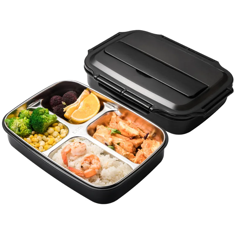 

304 Stainless Steel Lunch Box, Thermal Insulation Lunch Box, Student's Three Compartment Lunch Box with Cover