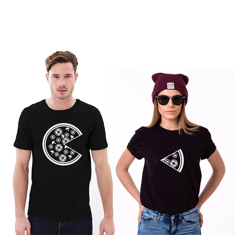 

Woman Tshirt Short Sleeve White Color Pizza Lovers Couples T-Shirts Funny Gift for Couples Tee Lover Tshirt