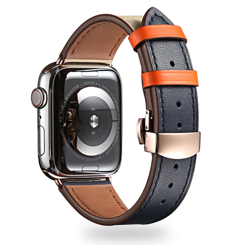 

Cow Leather Strap for Apple Watch Band 44mm Iwatch Series 5 4 3 2 1 Luxury Steel Buckle 42mm Loop 38mm Bracelet Replacement 40mm