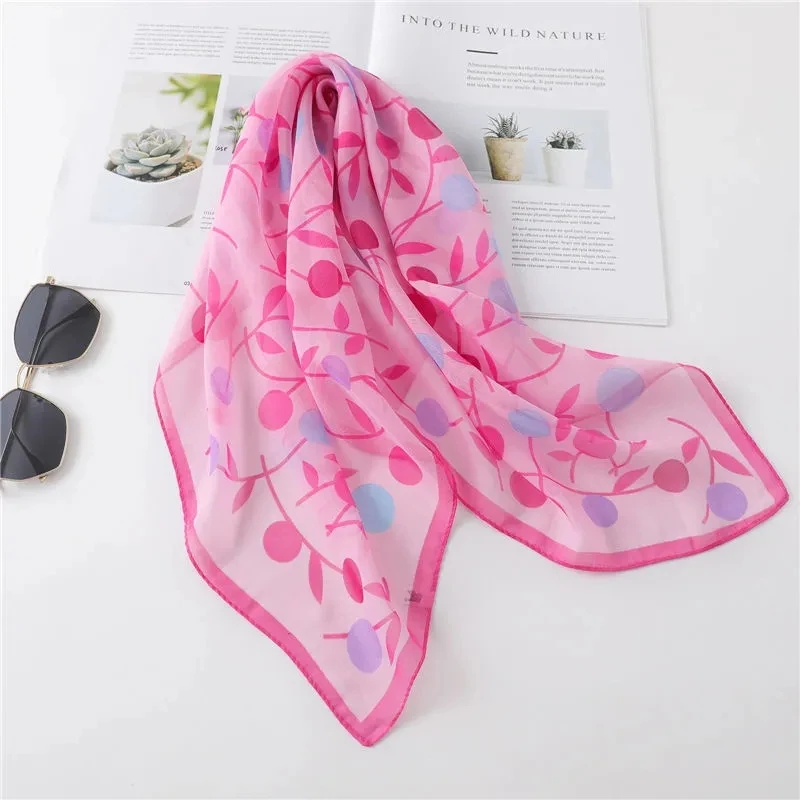 

Butterfly Cherry All-match Thin Decorative Bib Neck Protection All-match Tied Hair Band Small Square Scarf 70cm Chiffon E98
