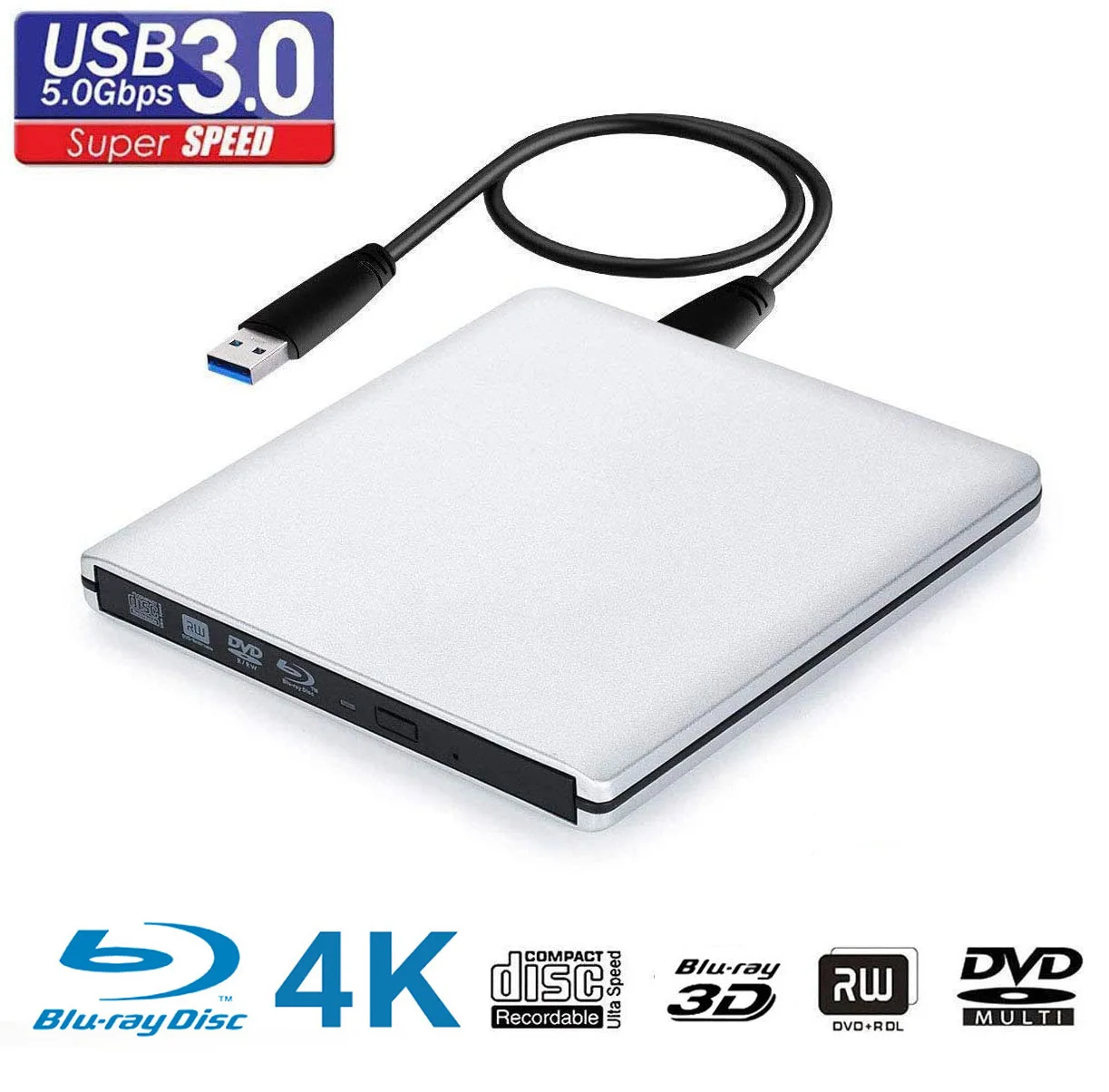 Enlarge Ultra Slim External Optical Drive 4K Blu-Ray Burner USB3.0 DVD Players 3D Blu-Ray Writer Reader CD/DVD Burner