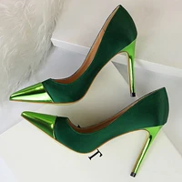 luxury women high heels 10cm basic pumps female silk satin stiletto cap toe heel shoes ladies tacones fetish party wedding shoes