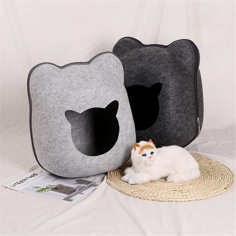 Лежанка для кошек спальный мешок на молнии из войлочной ткани в форме кошки