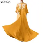 VONDA женское винтажное длинное платье с цветочным принтом, весенний праздничный сарафан, богемный кафтан с круглым вырезом, повседневные платья, платье, Халат