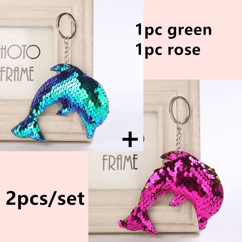 2pcs set 5 Милый Блестящий блестящий брелок в форме дельфина для девочек, подвеска в виде медведя, подарок на день рождения, Рождество, детская игрушка, сумка, украшение для автомобиля - Цвет: 2pcs set 5