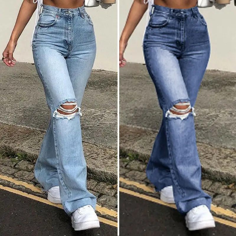 

Women High Waist Ripped Flared Pant Jeans Ladies Bootcut Stretchy Denim Trousers