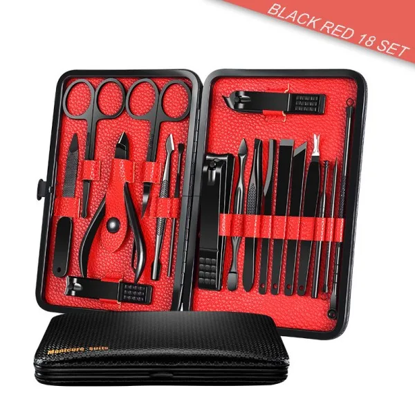 Red Black 18 18 шт Нержавеющая сталь педикюр профессиональные кусачки для маникюра Комплект кутикулы крюк Golden Eagle для маникюра для Красота набор инструментов для подарка - Цвет: Red Black 18