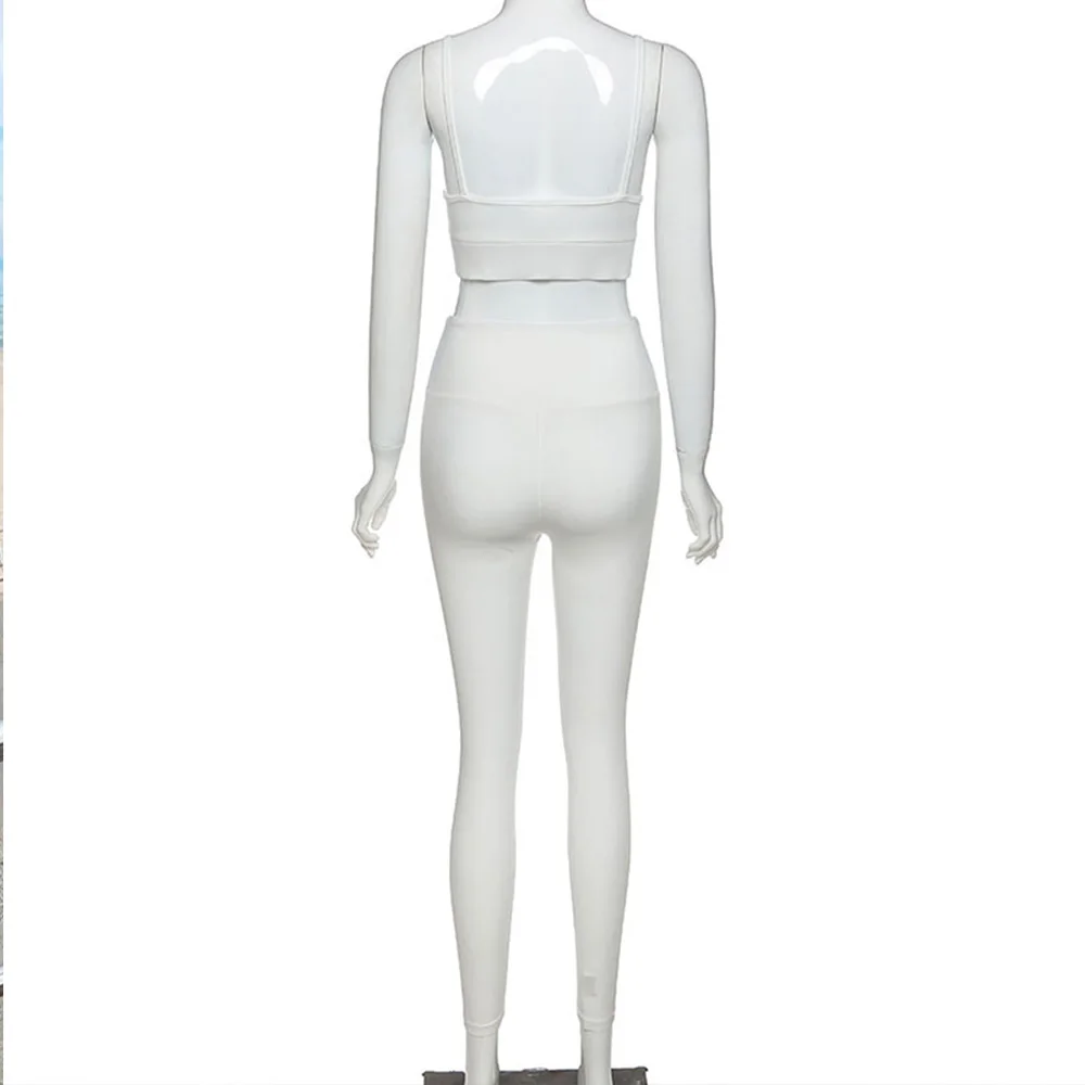 

Fyrneh 2020 New Women Two Piece Sporty Suit Casual Backless Padded Short Vest Sweatpants Outfits Girls Gym Jogging Workout Sets