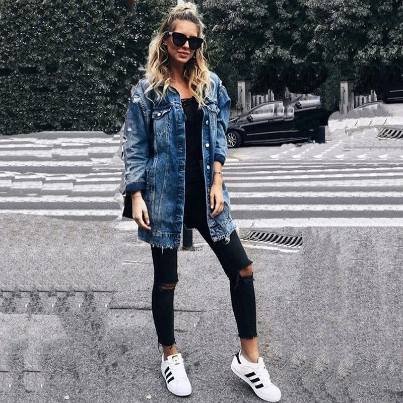 Женские джинсовые куртки с длинным рукавом синее пальто женские осенние зимние