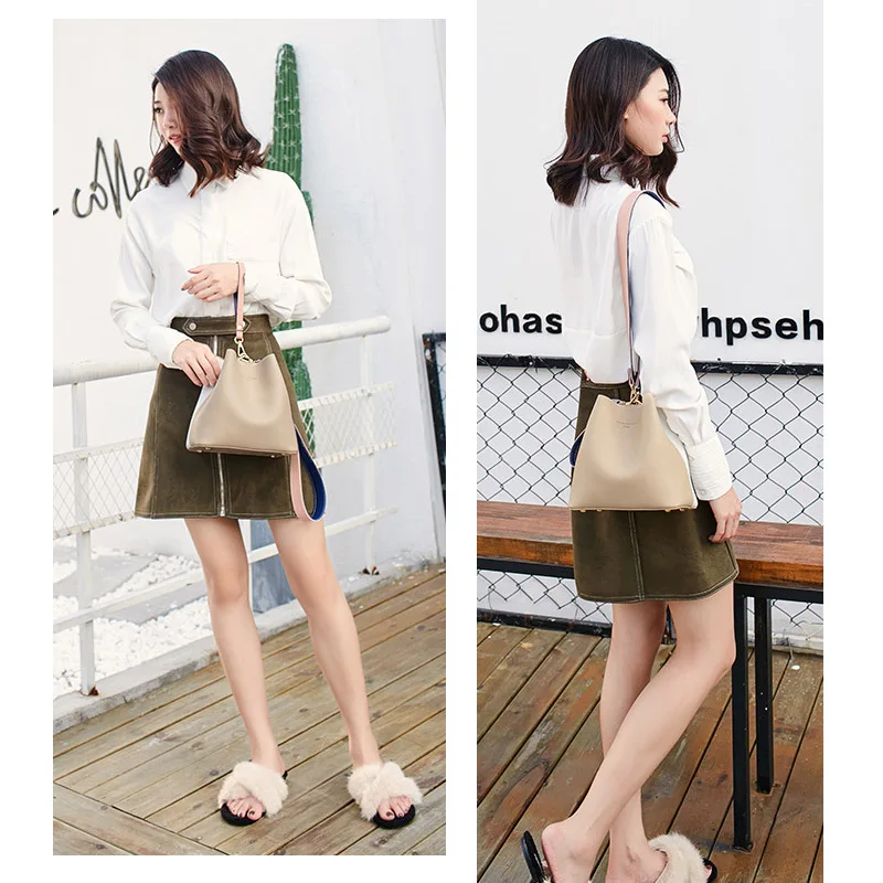 

Bucket Bag Set Fashion Panelled Leather Crossbody Bags Casual Versatile Magnetic Buckle Shoulder Bag Women Handbag