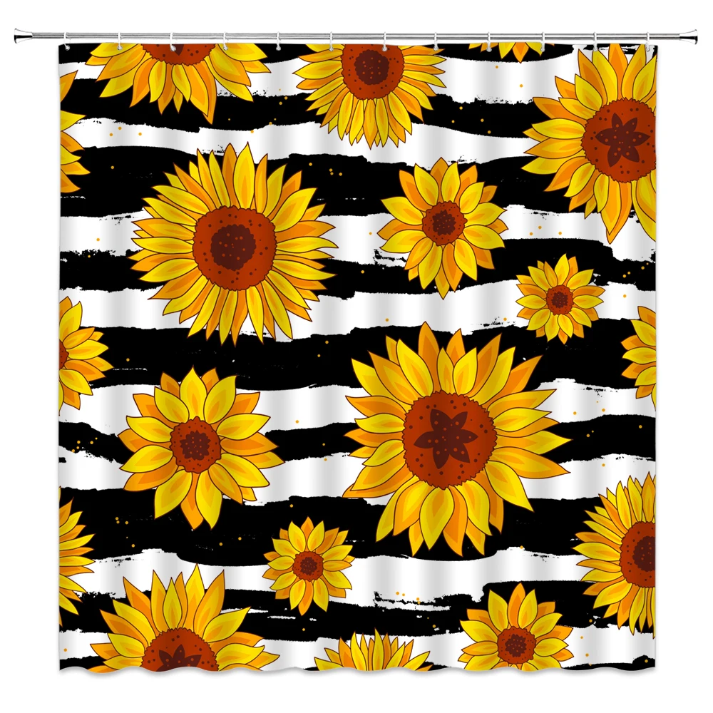 sunflower butterfly shower curtains bathroom decor yellow flower green leaf summer plant scenery home bathtub cloth curtain set free global shipping