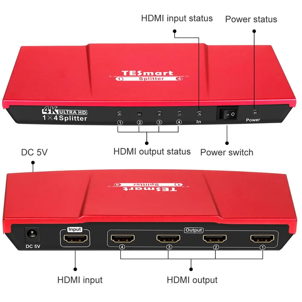 Красочные высокое качество Ultra HD 4K HDMI переключатель HDMI разветвитель 1x4 с адаптером питания HDTV DVD Xbox 360 One PS3 PS4