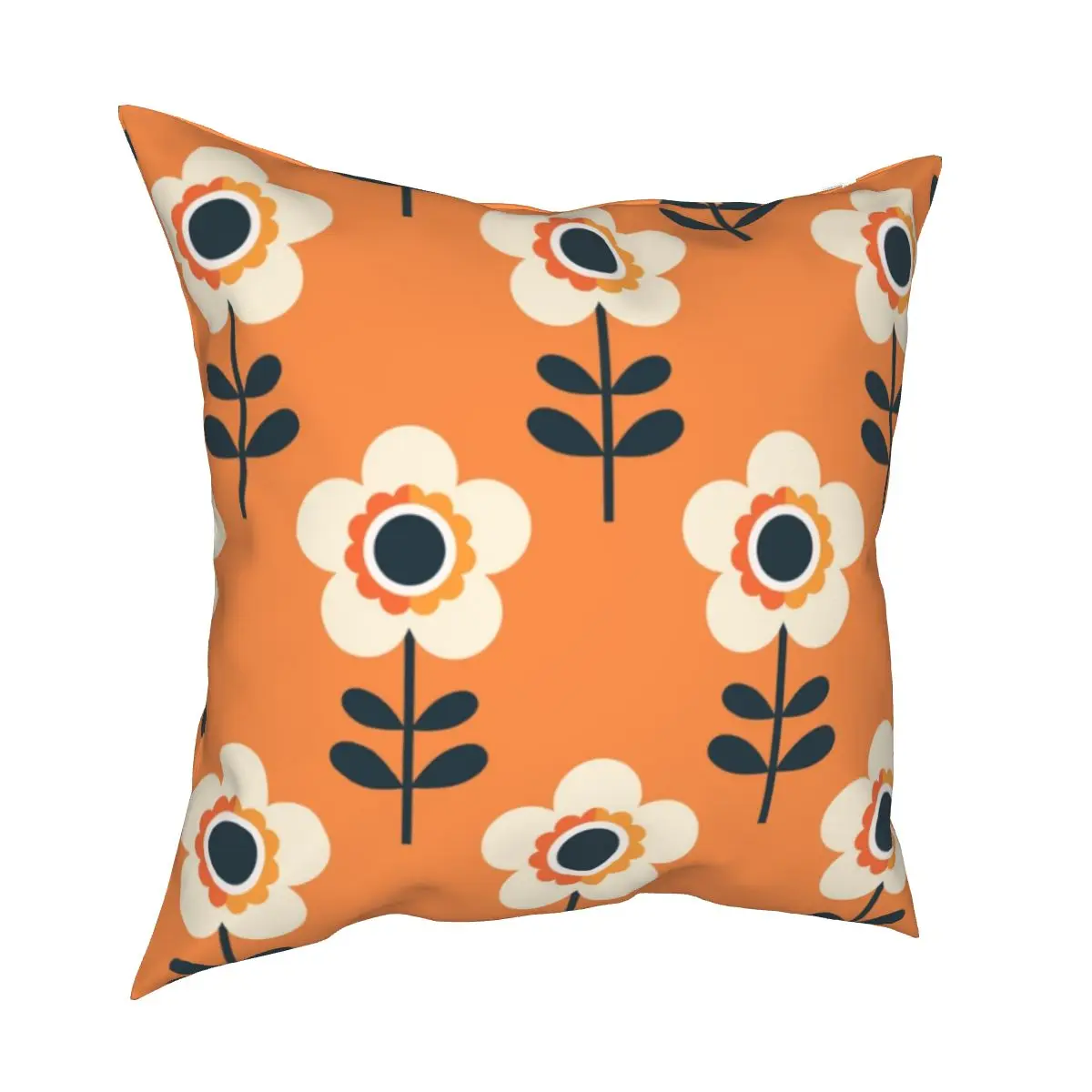 Чехол для подушки в стиле ретро с изображением цветущего оранжевого и кремового