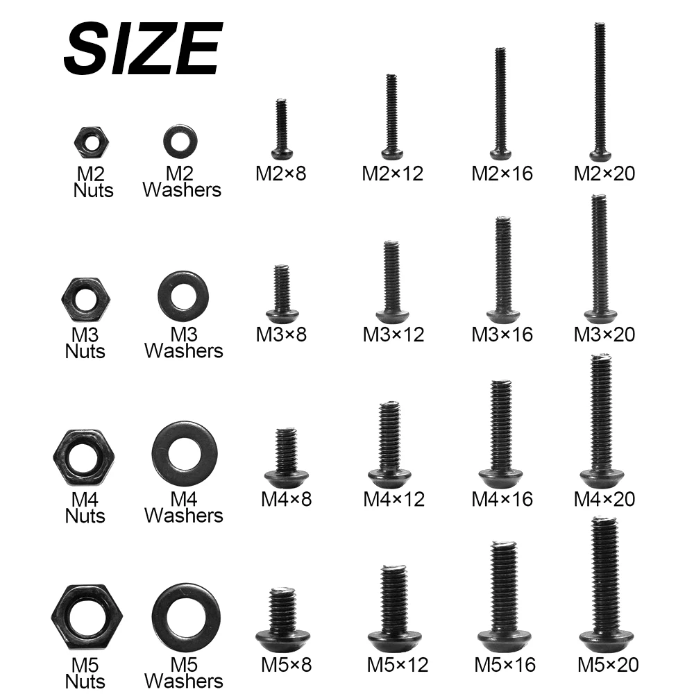 

1060pc M2 M3 M4 M5 Hex Socket Screw Kit Carbon Steel Flat Round Cap Head Screws Bolts and Nuts Assortment Set Hardware Fasteners
