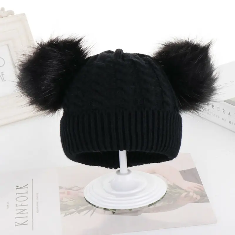 

Winter Warm Baby Pom Pom Hat Solid Color Bobble Beanie Double Knitted Wool Boy Girl Infant Newborn Kids Skullies and Beanies Hat