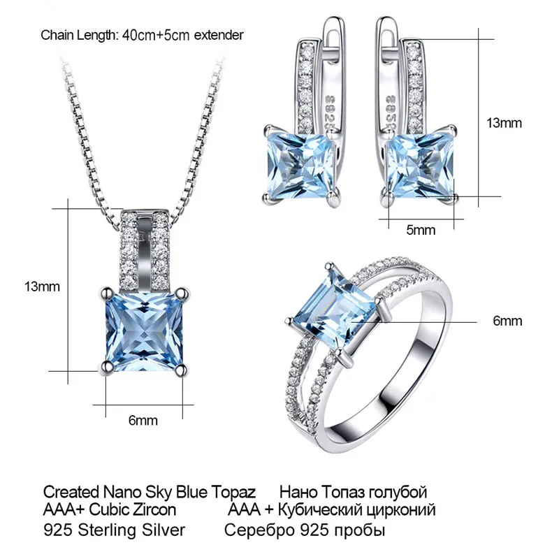 

S925 Silver Blue Topaz Woman Jewelry 925 SSilver Earrings 100% 2020 Necklace Sets for Women Gift Set Costume Sterling to Fine