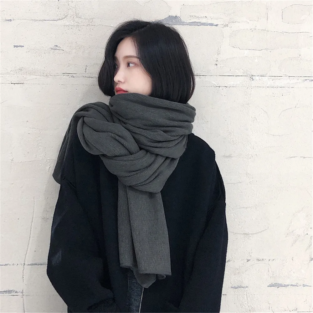 

2021 Knitted Wool Scarf Female Autumn and Winter Shawl Flat Korean Version of Solid Color Thick Warm Student Scarf All-match