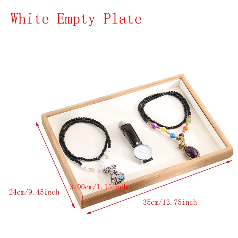 White Empty Plate Бамбуковое кольцо из искусственной кожи, серьги-гвоздики, браслет, ювелирный дисплей, чехол для часов, многофункциональная коробка для хранения ювелирных изделий, чехол для демонстрации - Цвет: White Empty Plate