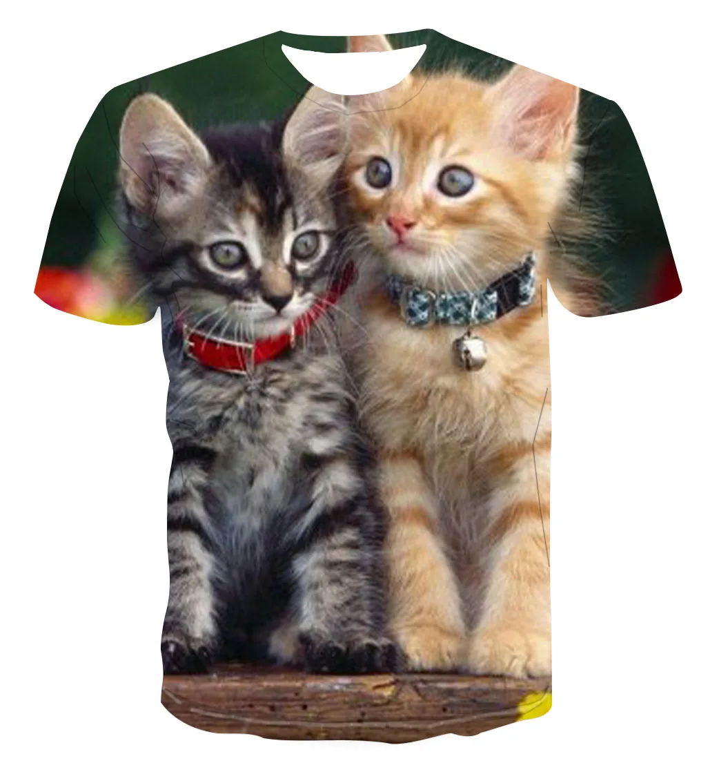

New for 2021 Cool fashion T shirt for men and women two cats print 3d t shirt summer short sleeve Shirts male t-shirts 110-6XL