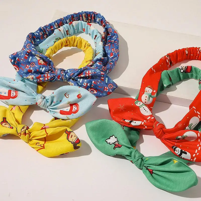 

10 Styles Women rabbit ears Headbands Christmas bunny Hairbands Santa Claus Snowman Print Head Bands xmas Girls Hair Accessories