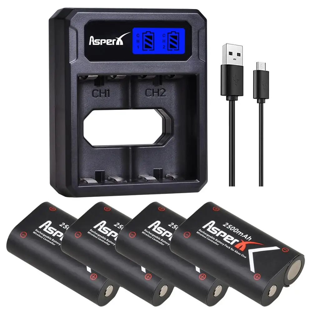 

4x 2500mAh Xbox One 2500mAh Battery Bateria + LCD Dual USB Charger for Xbox One / Xbox One S/Xbox One X/Xbox One Elite Gamepads