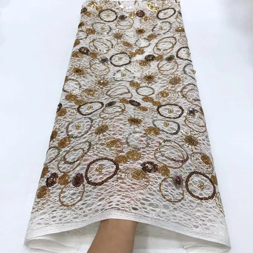 

Best Quality !! African Beads And Sequins Mesh Tulle Lace Fabrics Beaded Sequined Embroidered Mesh Wedding Dresses Lace Material