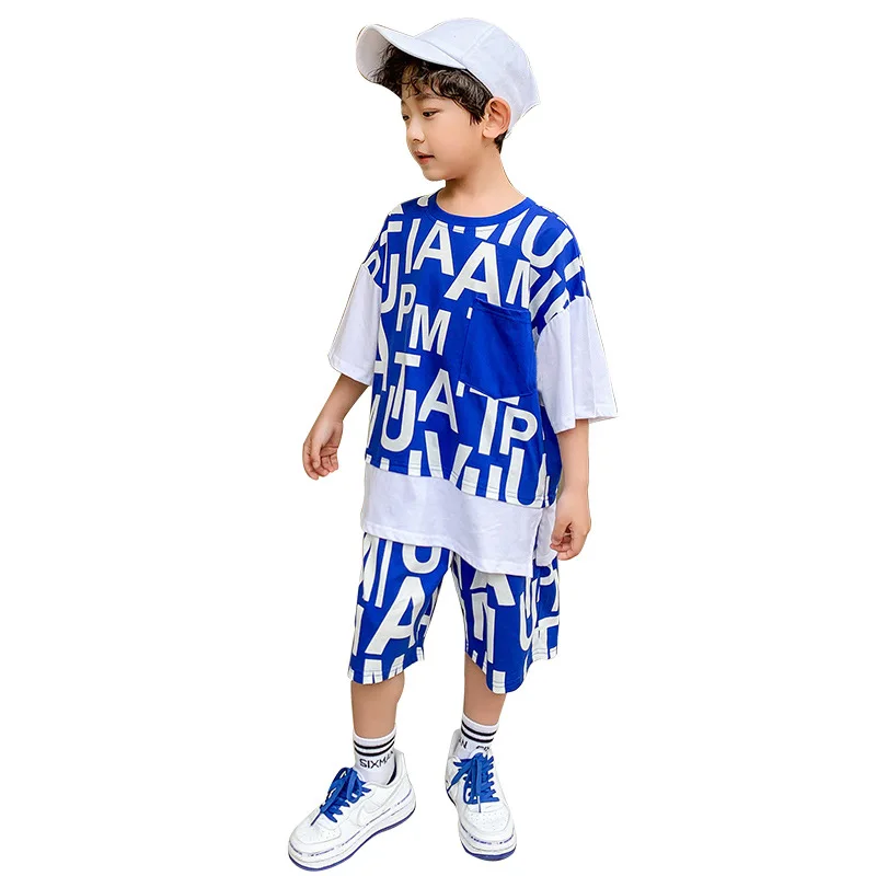 

Kids Boys short-sleeved cotton summer suit 2pcs letters printed T-shirt pants children leisure suit 6-12 years old NEWGRAND