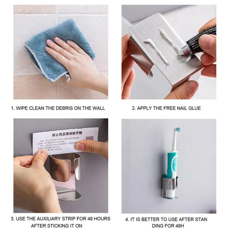 

Electric Toothbrush Holder Rust Proof Modern Stainless Steel Wall Mounted Hygienic Adhesive For Toothpaste No Drilling Bathroom