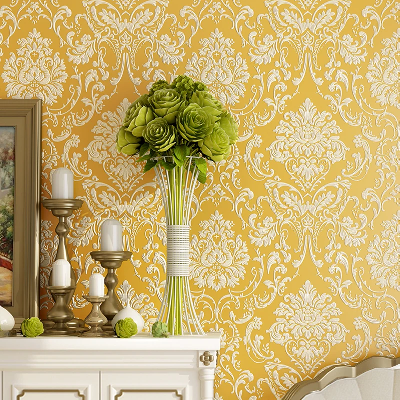 Роскошные 3d тисненые Дамасские нетканые обои в рулоне европейском стиле для