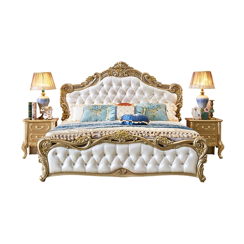 Золотая антикварная мебель для спальни кровать большого размера|Наборы
