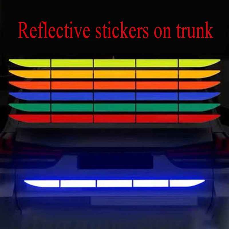 

5 Pcs/set of Car Rear Trunk Reflective Sticker Night Anti-collision Protection Warning Sticker Body Scratch Decoration Sticker
