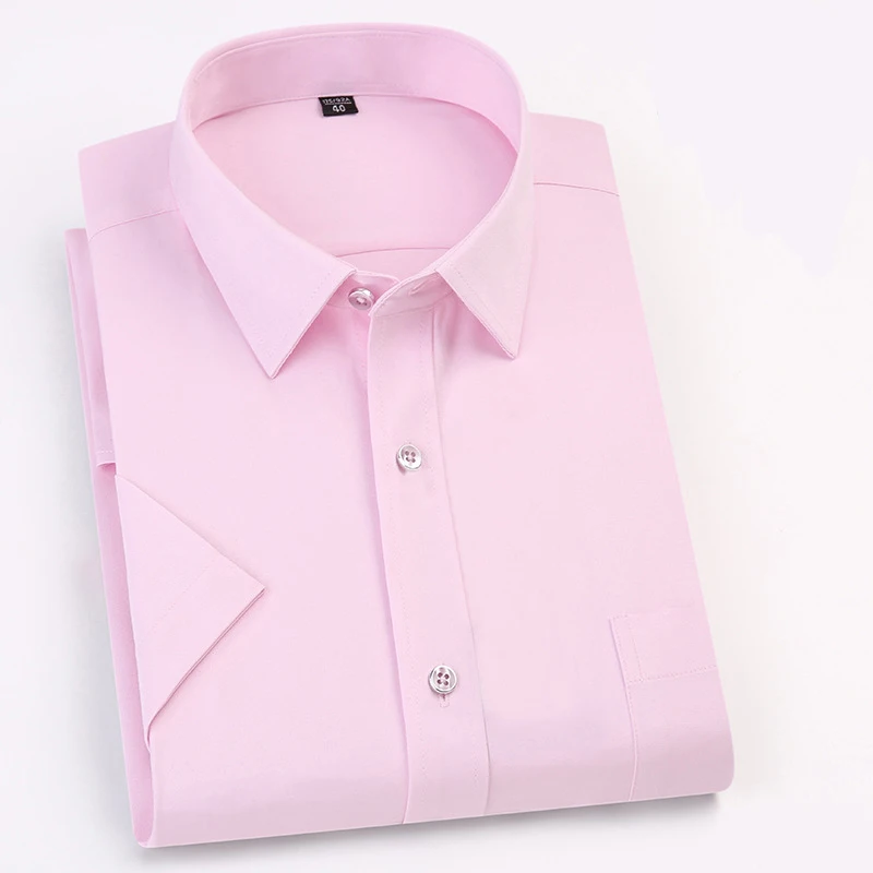 

Pink Solid Shirt Mens Casual Slim Short Sleeve Shirts For Men Work Formal Business Camisa Non Iron Anti Wrinkle Chemise Homme