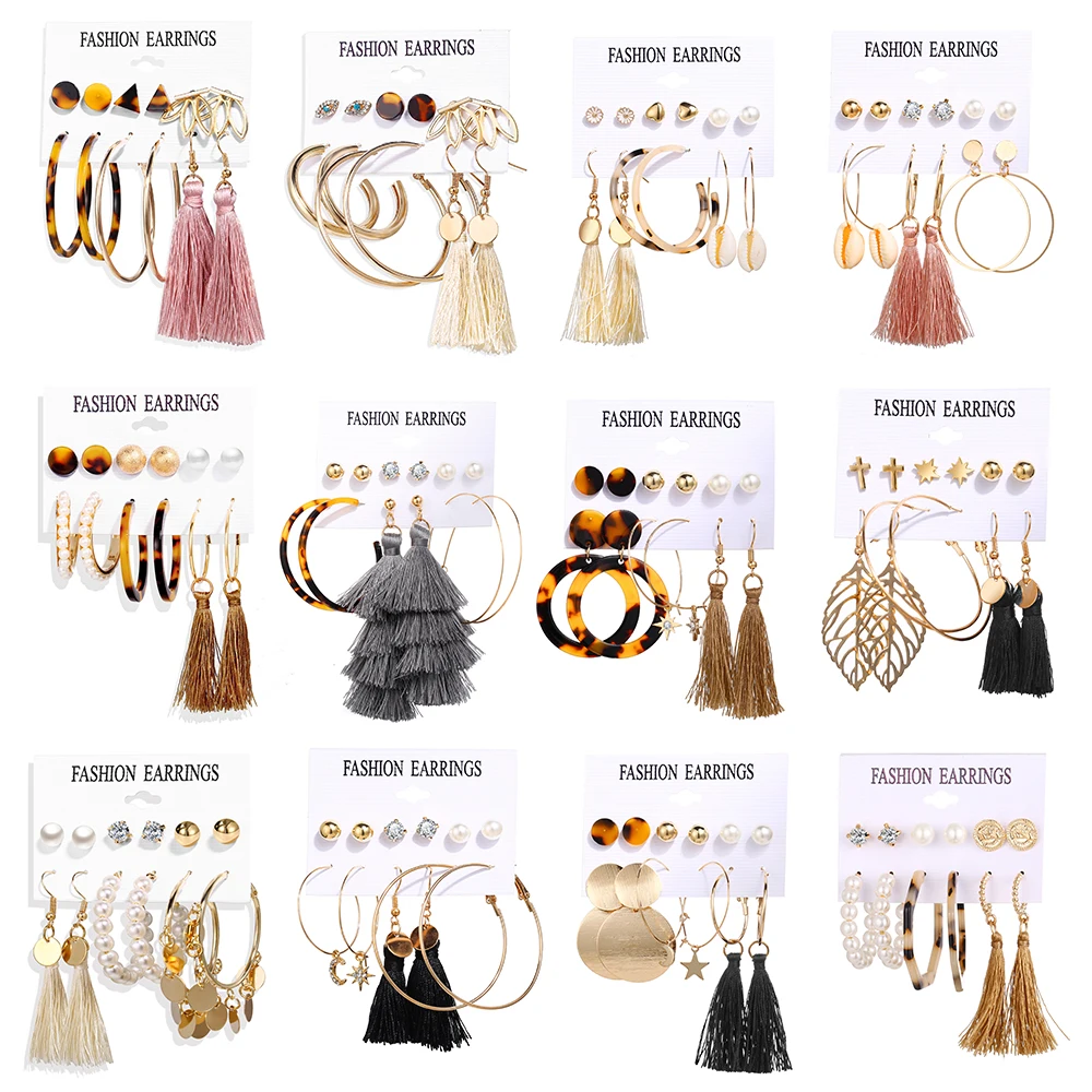 

Women's Earrings Vintage Big Tassel Acrylic Set Earrings For Women Bohemian Earrings 2020 Brincos Female Fashion Jewelry