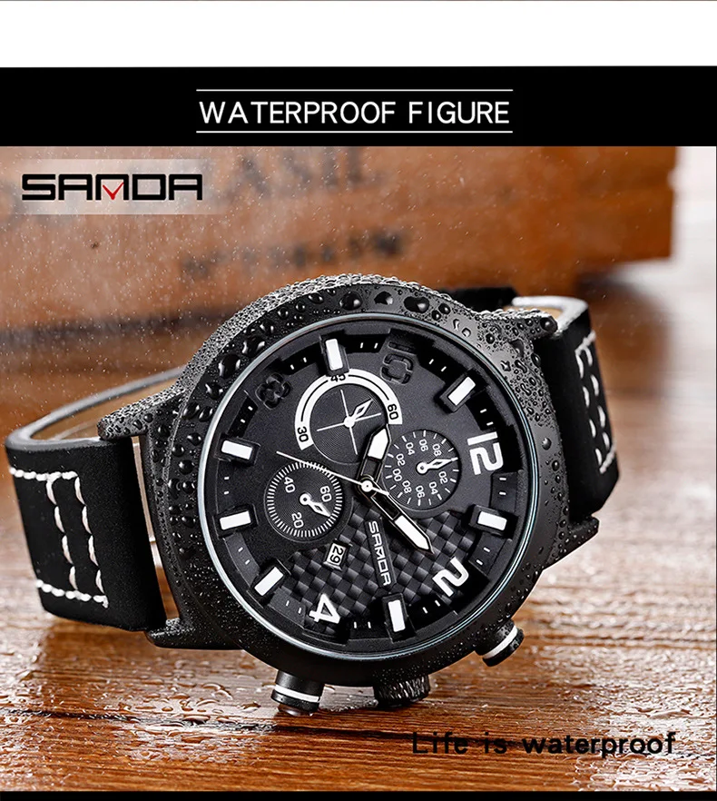 Новое поступление деловые мужские часы модные водонепроницаемые три глаза шесть