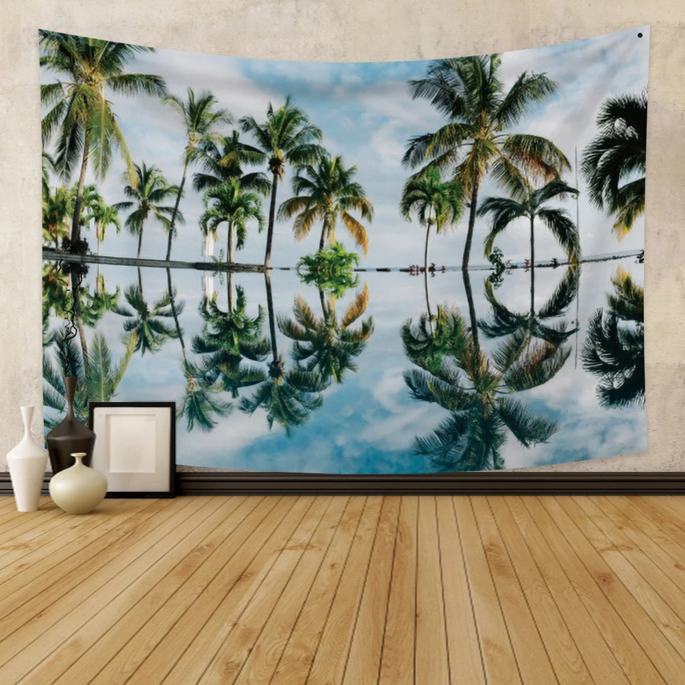 

Laeacco Fashion Tapestry Tropic Summer Palm Tree Beach View Wall Hangings Decor For Bedroom Restaurant Living Room Dorm College