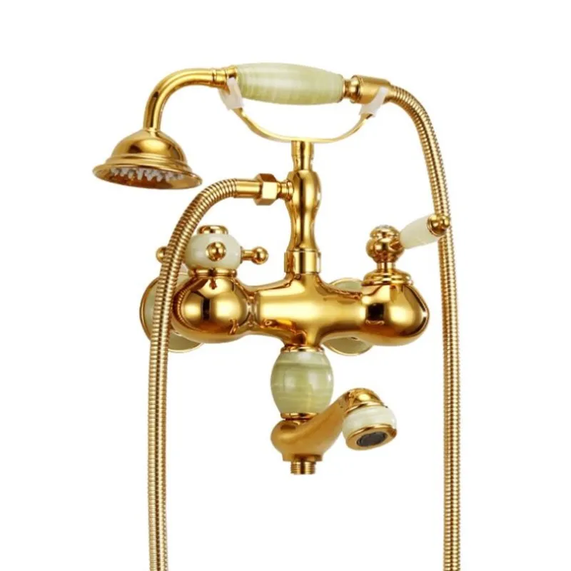 

New high quality brass and Jade gold bathroom shower set Wall Mounted bathroom Bathtub Tap