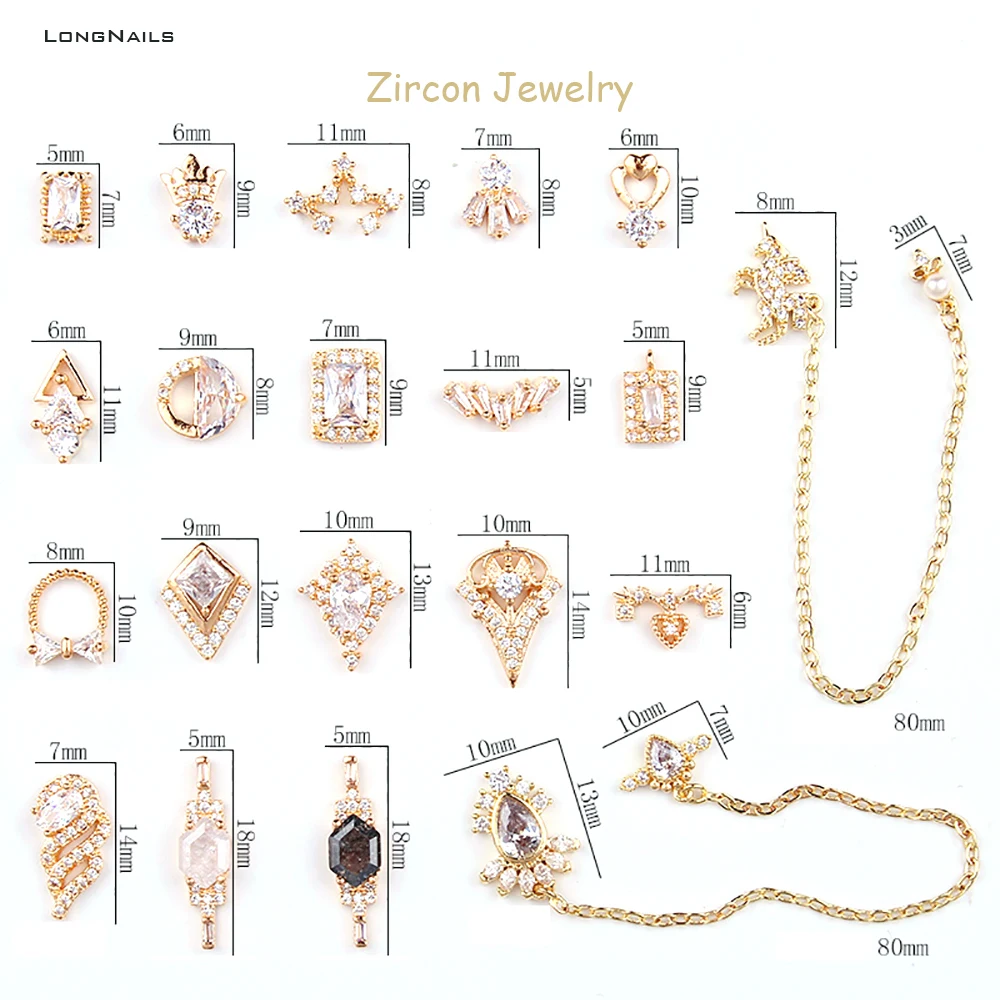 

2pc Luxury Zircon Rhinestones Charm 20styles Diamond Flash Metal Unicorn Jewelry 80mm Chain Pendants Nail Decorations 5-13mm JC8