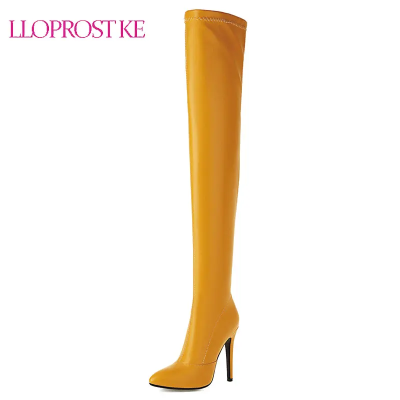 

Lloprost ke модная женская обувь 2021 осень заостренный носок на шпильке розово-красные сексуальные элегантные лаконичные сапоги выше колена