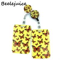 yellow monarch butterfly women card holder lanyard retractable badge reel nurse student exhibition id card clips badge holder