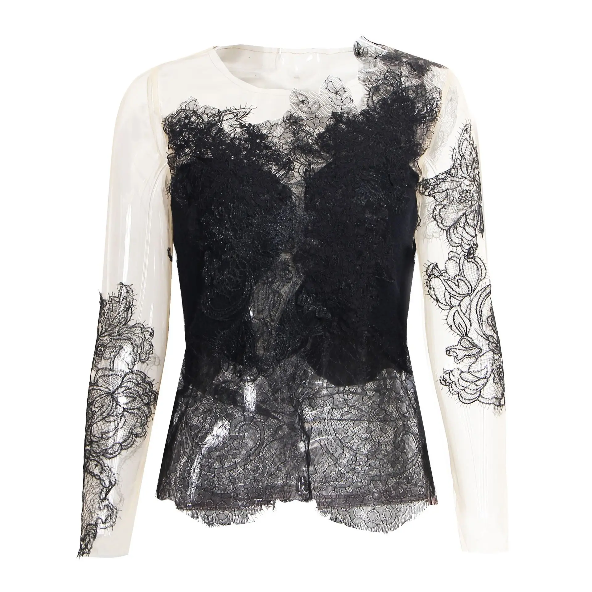

2020 Spring and Summer New Mesh Wool Perspective Designer Retro Wild Classic Temperament Lace Hollow Top