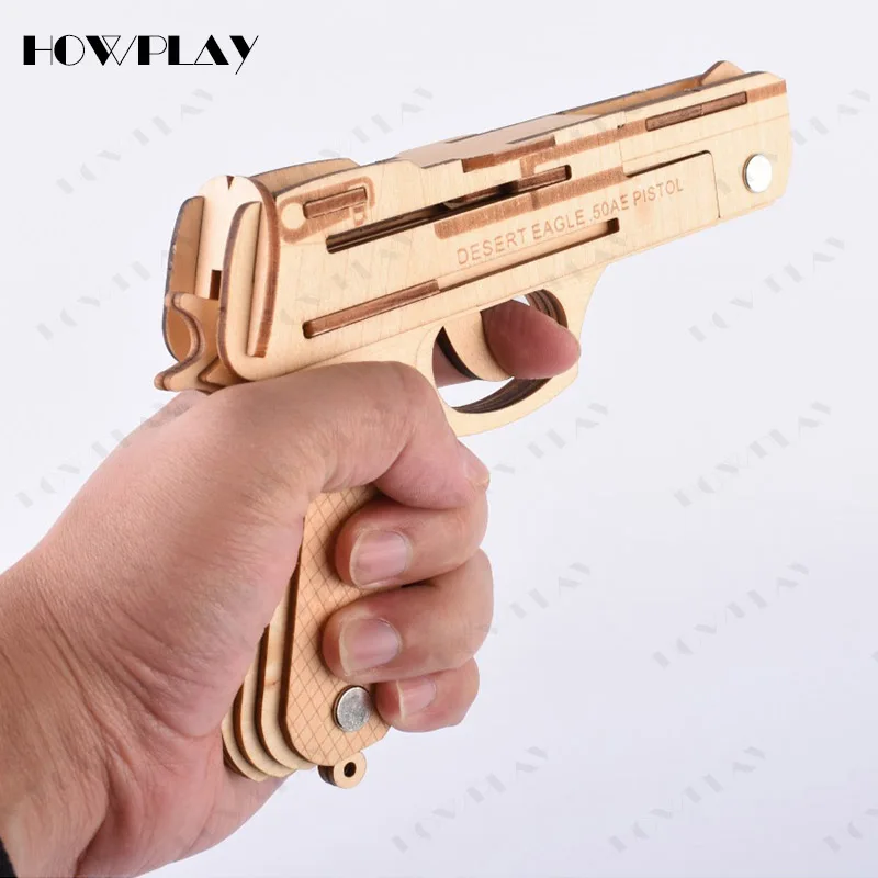 Howplay Деревянный пистолет с резиновой лентой однострелочный сборка оружия модель