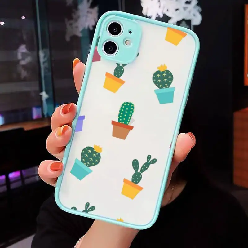 

Cute plant cortoon cactus Phone Cases matte transparent For iphone 7 8 11 12 plus mini x xs xr pro max cover